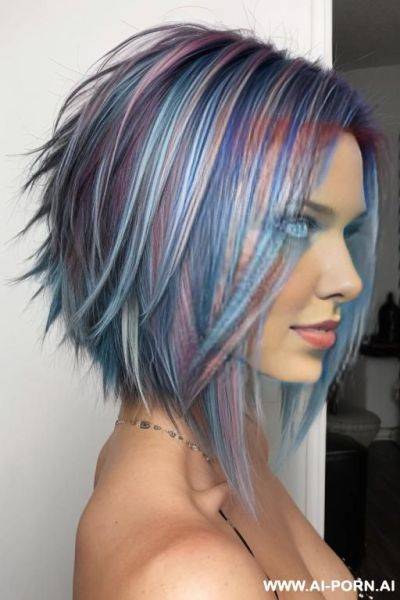 Spiky medium length hair with blue highlights, nude - ai-porn.ai on pornintellect.com