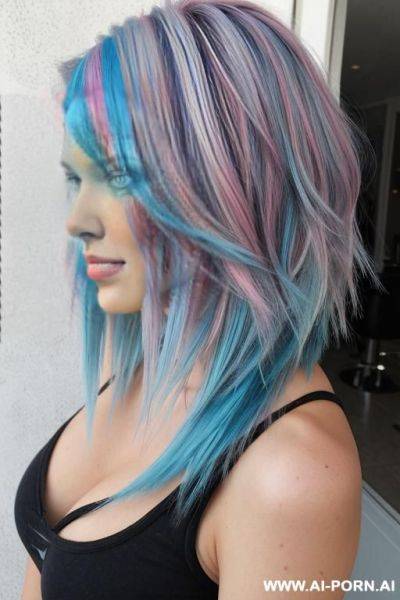 Punky medium length hair with blue highlights - ai-porn.ai on pornintellect.com