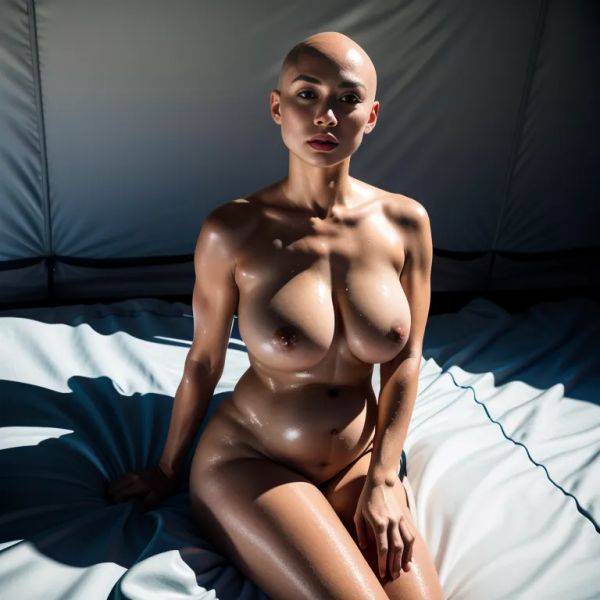 ,woman,twenties,(RAW photo, best quality, masterpiece:1.1), (realistic, photo-realistic:1.2), ultra-detailed, ultra high res, physically-based rendering,bald,(ugly),sorrow,side eye,huge breasts,huge - pornmake.ai on pornintellect.com