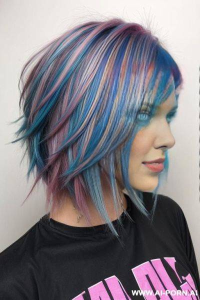 Punky medium length hair with blue highlights - ai-porn.ai on pornintellect.com