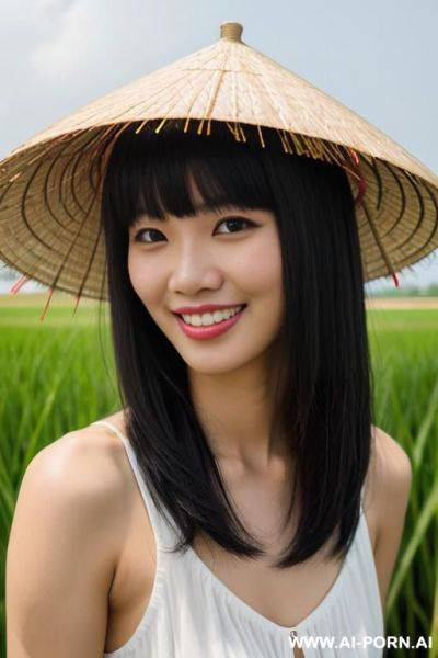 Eye contact rice fields traditional vietnamese clothesstraw hat - ai-porn.ai - Vietnam on pornintellect.com