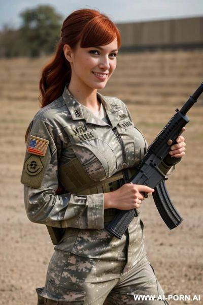 Fellation, (sucking big cock) smiling, (red hair), (pov blowjob), bangs, (huge boobs). - ai-porn.ai on pornintellect.com