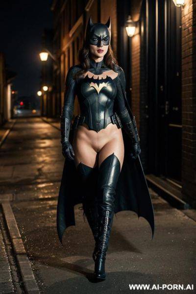 Batwoman, totally naked, boots, backstreet, seductive, full shot, night, front - ai-porn.ai on pornintellect.com