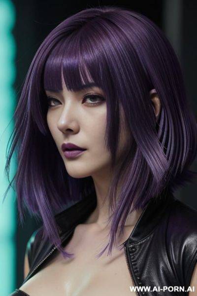 (mo to ko ku sa na gi character from ghost in the shell comic), (((violet hair))), very detailed crimman red eyes, - ai-porn.ai on pornintellect.com