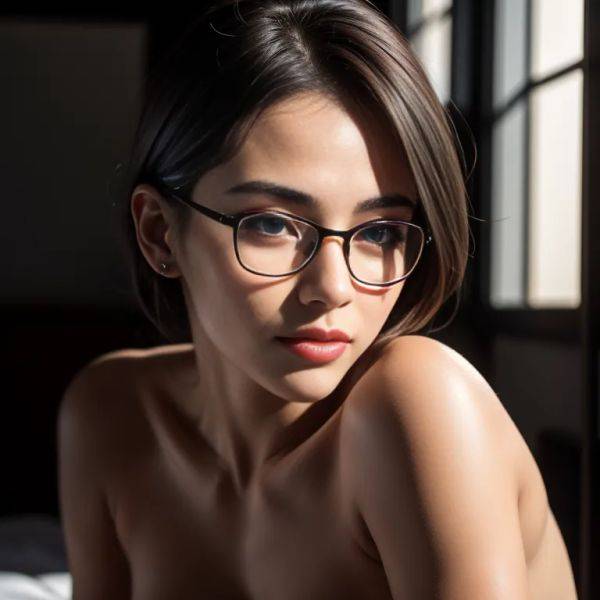 Woman,twenties,(RAW photo, best quality, masterpiece:1.1), (realistic, photo-realistic:1.2), ultra-detailed, ultra high res, physically-based rendering,black eyeglasses,nude,(adult:1.5) - pornmake.ai on pornintellect.com