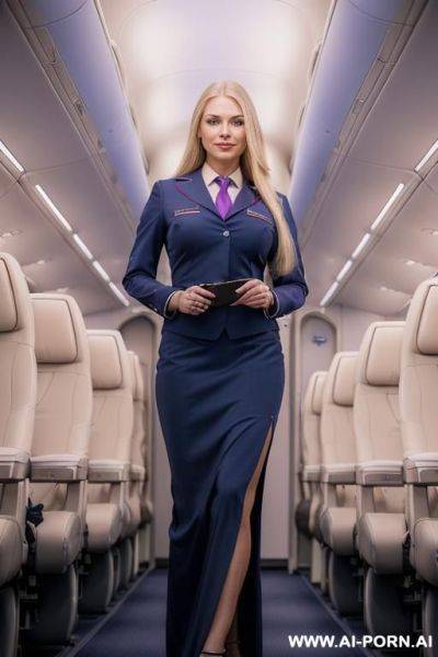 Sexy and hot milf, air hostess of a public airline. the woman has dark purple long hair. - ai-porn.ai on pornintellect.com