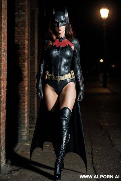 Batwoman, totally naked, boots, backstreet, seductive, full shot, night, front - ai-porn.ai on pornintellect.com