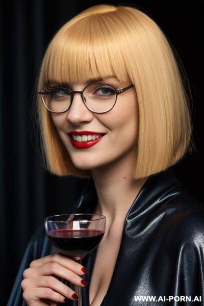 Cap, smiling, spanish, twenty years old, blonde hair, bobcut hair with bangs, blue eyes, big boobs, vampire, 1 woman and 1 man, suck dick, normal body, church, glasses. - ai-porn.ai - Spain on pornintellect.com