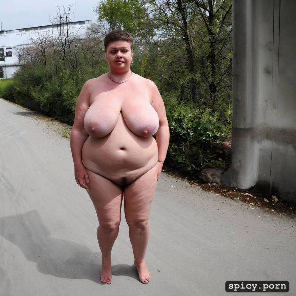 Completely huge floppy saggy breasts on obese 50 years old posh russian woman large hairy cunt fat very stupid cute face with small nose much makeup semi short hair standing straight in - spicy.porn - Russia on pornintellect.com