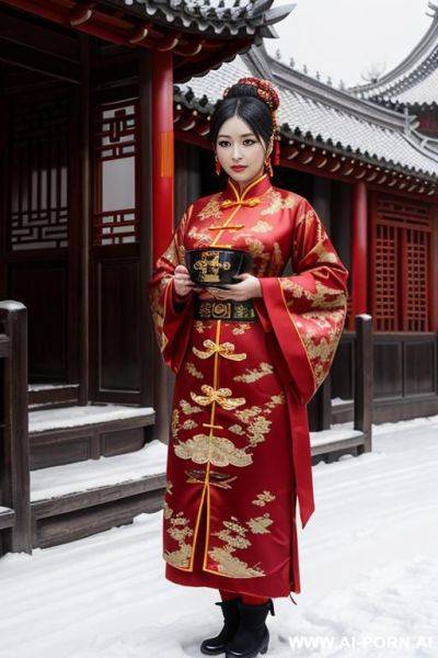 Chinese traditional clog, silk, winter clothes, palace, beautiful face, perfect body, big eyes, big breasts, chinese, detail - ai-porn.ai - China on pornintellect.com