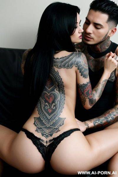 Tattoo woman having sex in full view with a man - ai-porn.ai on pornintellect.com