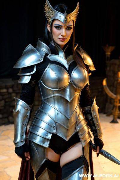 Fantasy setting, rior wearing armor in pride colors - ai-porn.ai on pornintellect.com