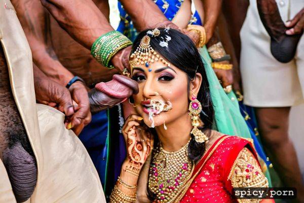 The standing beautiful indian bride in public takes a huge black dick in the mouth and get covered by cum all over his bridal dress and other people cheer the bride - spicy.porn - India on pornintellect.com