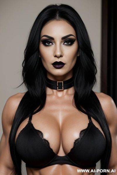 Muscular, abs, skin, eye liner, smokey eye, black hair, black lipstick - ai-porn.ai on pornintellect.com