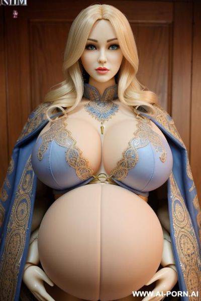 Pregnant beautiful, sexy, women, blonde hair, blue eyes, ♪ intricate detailed clothes, ((massive, huge, gigantic, very large, round) breasts), tan, muscular, abs, goddess physique, traditional musician coat, silicone love doll - ai-porn.ai on pornintellect.com