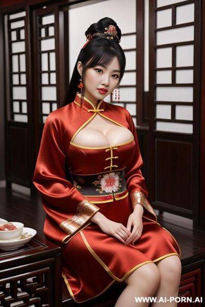 Chinese traditional clog, silk, winter clothes, palace, beautiful face, perfect body, big eyes, big breasts, chinese, detail - ai-porn.ai - China on pornintellect.com