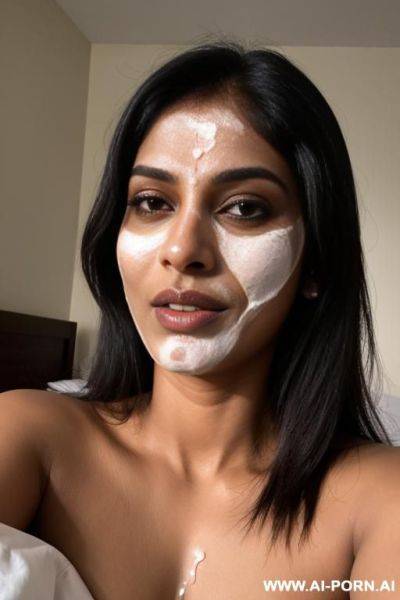 Indian woman, 4, naked in bed, cum facial, cum covered face - ai-porn.ai - India on pornintellect.com