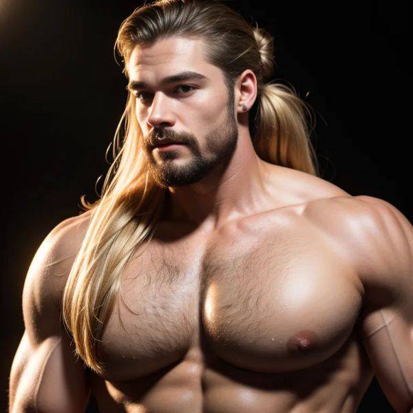 Manly man,twenties,(RAW photo, best quality, masterpiece:1.1), (realistic, photo-realistic:1.2), ultra-detailed, ultra high res, physically-based rendering,long hair,hair bun,blonde hair,huge breasts,(adult:1.5) - pornmake.ai on pornintellect.com