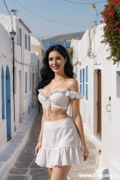 Greek fishing village wavy hair eye contact - ai-porn.ai - Greece on pornintellect.com