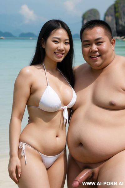 Show beautiful​ nipples, ​naked, realistic face, random​ pose, random​ background, full body​ view, blowjob, sucking​ cock, oral sex, a beautiful thai​, wearing a white side-tie bikini standing on a - ai-porn.ai - Thailand on pornintellect.com