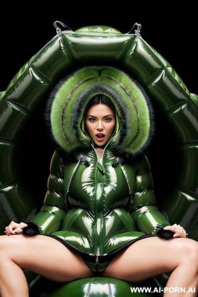 (((thick glossy green puffer coat with fur hood))), - ai-porn.ai on pornintellect.com