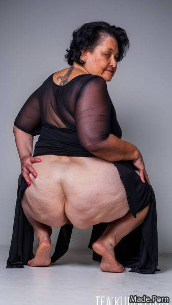 70 photo looking at viewer squatting barefoot woman photo studio AI porn - made.porn on pornintellect.com