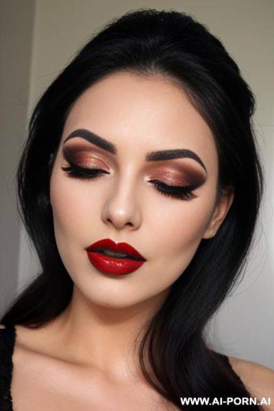 Shemale makeup, redlips, wide open mouth, closed eyes, long eyelashes - ai-porn.ai on pornintellect.com