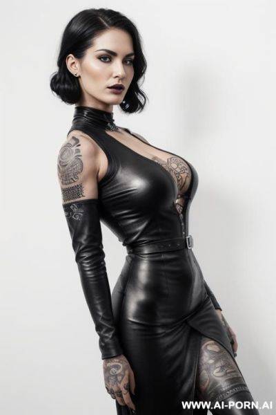 ((beautiful face, sexy woman, beautiful woman with athletic body, athletic build, ffitness figure, gorgeous figure, wide hips, natural breasts , expressive thick black eyebrows, black lipstick, gothic - ai-porn.ai on pornintellect.com