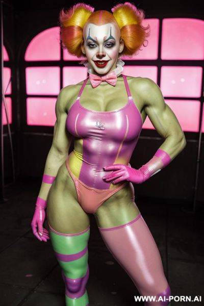 Pink latex bodysuit pink skin pink hair pink muscular body play bunny pink bowtie pink makeup - ai-porn.ai on pornintellect.com