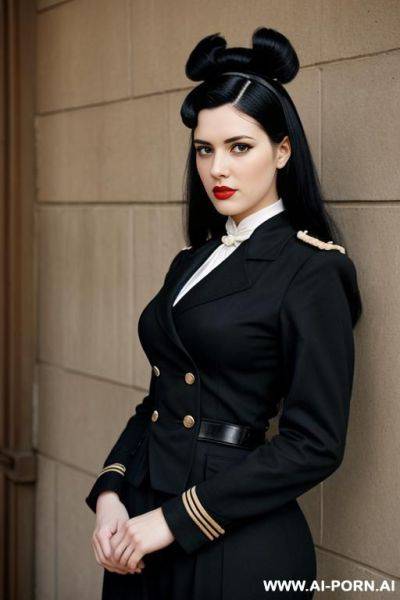 Womans with black hair and tails looking helpless vintage uniform - ai-porn.ai on pornintellect.com