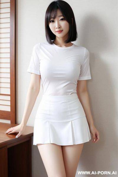 A japanese woman in a tight white shirt and short skirt - ai-porn.ai - Japan on pornintellect.com