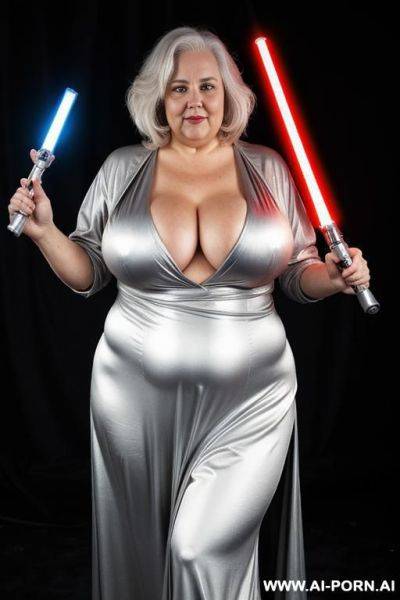 Jedi, holding a silver lightsaber - ai-porn.ai on pornintellect.com