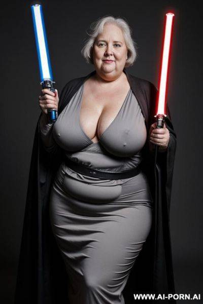 Jedi, holding a gray lightsaber - ai-porn.ai on pornintellect.com