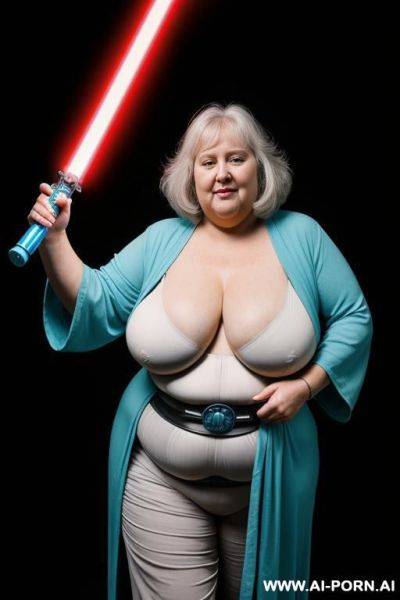 Jedi, holding a viridian lightsaber - ai-porn.ai on pornintellect.com