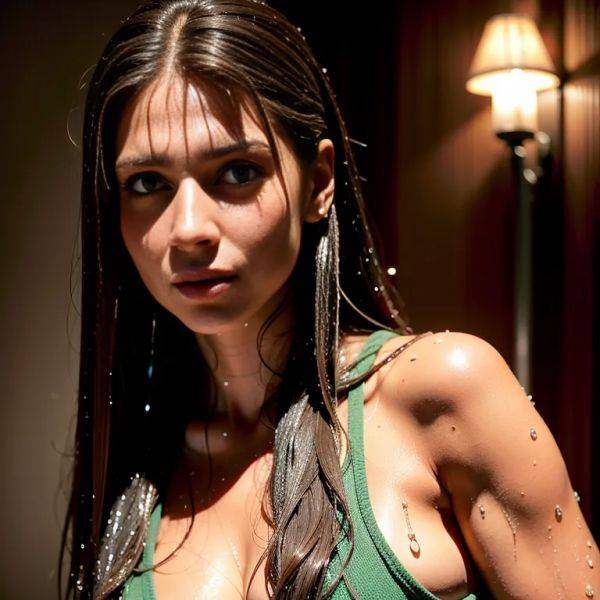 , Arabs,woman,thirties,(RAW photo, best quality, masterpiece:1.1), (realistic, photo-realistic:1.2), ultra-detailed, ultra high res, physically-based rendering,long hair,(wet hair:1.4),green eyes,beautiful,(adult:1.5) - pornmake.ai on pornintellect.com