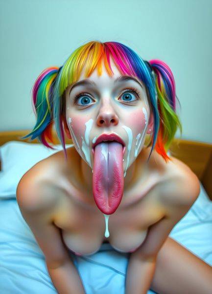 Long Tongue Rainbow Colored Hair Girl (made with AI) - Let me know if you want to see more - erome.com on pornintellect.com