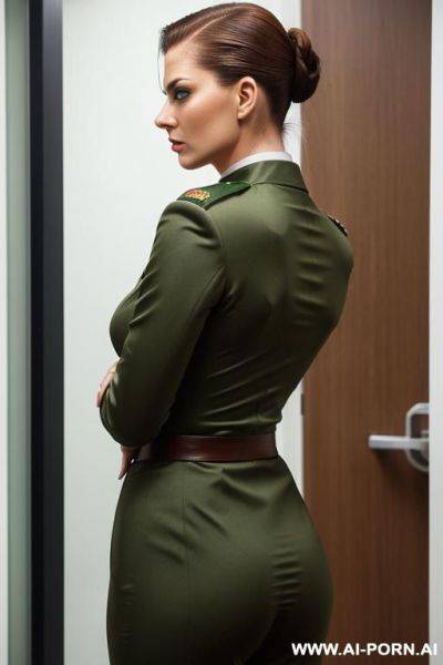 (slicked back hair); (green military uniform). (perky medium sized tits), (place: state-of-the-art hospital) - ai-porn.ai on pornintellect.com