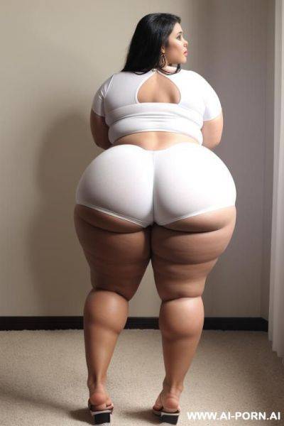 White fat bbw big ass, standing up, back view, full body, looking back at the camera, wearing only flip-flops - ai-porn.ai on pornintellect.com