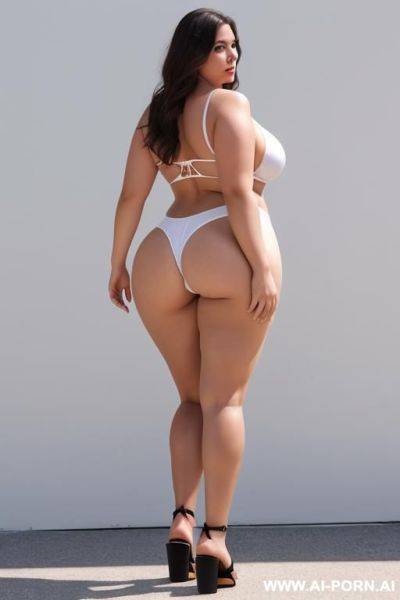 White bbw big ass, skin, standing up, back view, full body, looking back at the camera, wearing only flip-flops - ai-porn.ai on pornintellect.com