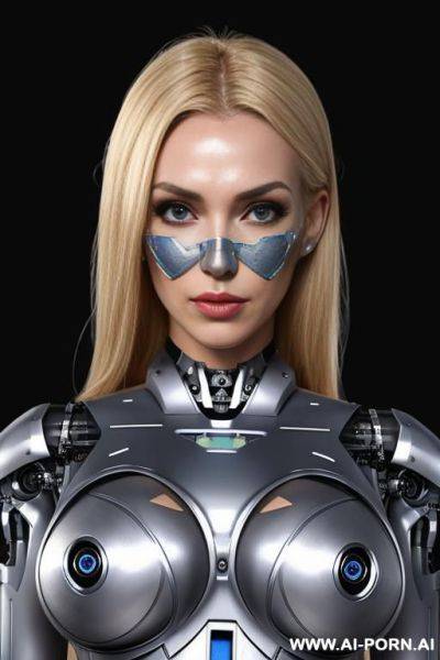 Robotic parts visible inside damaged face - ai-porn.ai on pornintellect.com