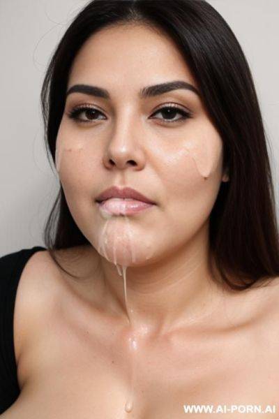 Chubby woman with a lot pf realistic cum on her face - ai-porn.ai on pornintellect.com