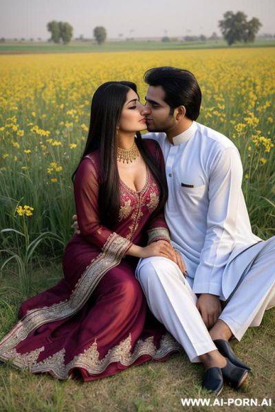 A pakistani couple sitting in the fields in pakistani dress - ai-porn.ai - Pakistan on pornintellect.com