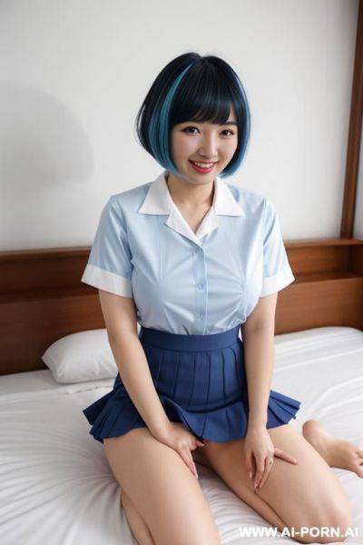 Eye contact sailor shirt blue ruffled skirt white socks in bed spreading legs without panty - ai-porn.ai on pornintellect.com