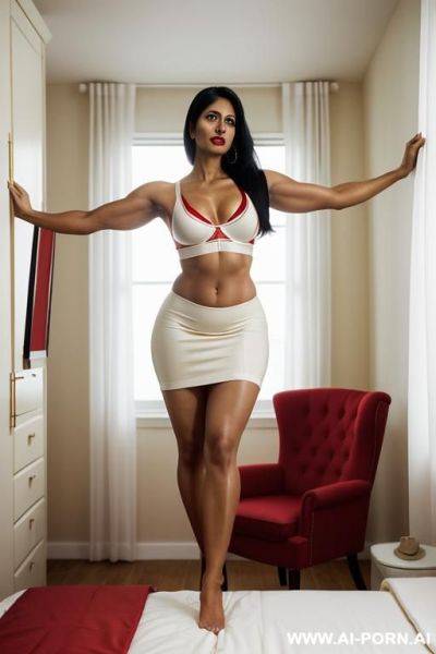 Muscular arms, red bra, red skirt - ai-porn.ai on pornintellect.com