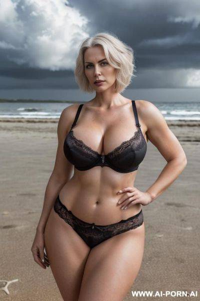 ((sexy, hot, attractive milf, german)) ((realistic milf, mature woman, gothic woman)) ((sexy standing position, direct eye contact, indifferent gaze, white hair, square haircut)) (wide hips, massive - ai-porn.ai - Germany on pornintellect.com