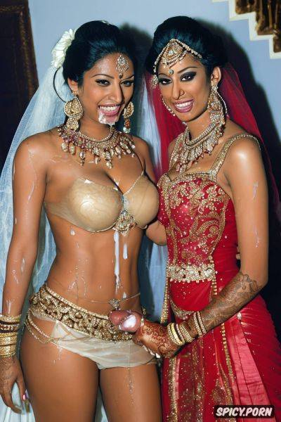 The two standing beautiful indian bride in wedding hall takes a huge black dick in the mouth and giving blowjob to the bride get covered by cum all over his bridal dress the bride realistic photo and real human and nude - spicy.porn - India on pornintellect.com