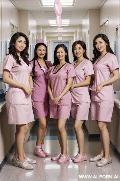 (multiple nurses), (multiple ethnicities), (pink medical scrubs);(place: state of the art hospital);( medium-sized, firm tits); - ai-porn.ai on pornintellect.com