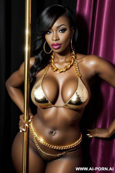 African milf, heavy makeup, stripper pole, gold chains - ai-porn.ai on pornintellect.com