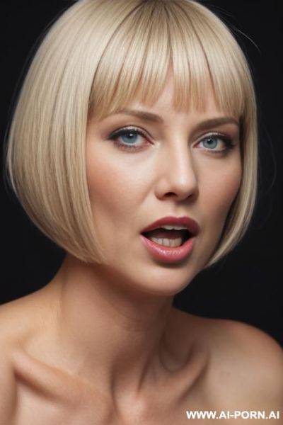 Surprised, blonde hair, blue eyes, open mouth, drool, naked, squat - ai-porn.ai on pornintellect.com