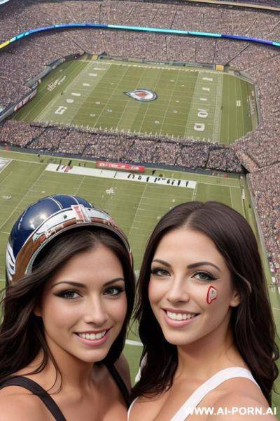 Nfl stadium, nfl player, topless, nfl helmet, painted face, crowd of people - ai-porn.ai on pornintellect.com